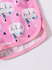 3pcs Toddler Girls Fish Scales & Rabbits Flowers Elastic Waist Track Shorts