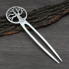 Vintage Viking Style Hairpin Tree Of Life Hairpin Celtic Knot Crescent Moon Silv