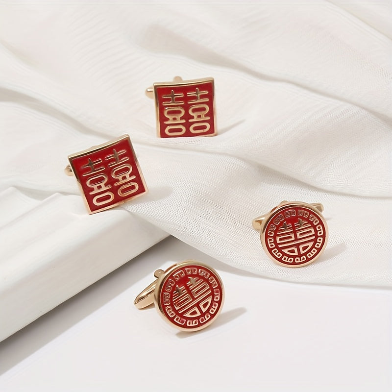 Red Paint Square Cufflinks French Wedding