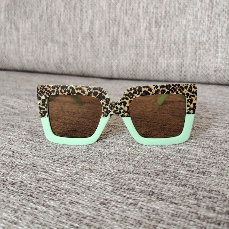 Leopard Print Frame Sun Protection Sunglasses for Teens