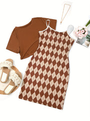 Argyle Cami Dress & Crop Tee Set