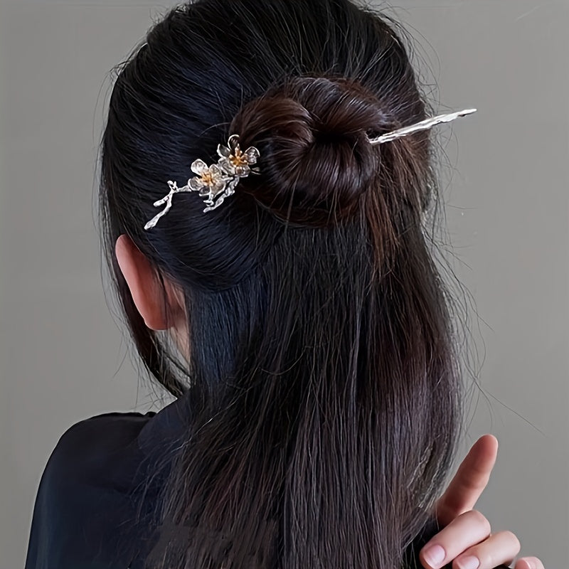 Plum Flower Hair Pin Hair Bun Holder Vintage Alloy Hair Styling Accessory