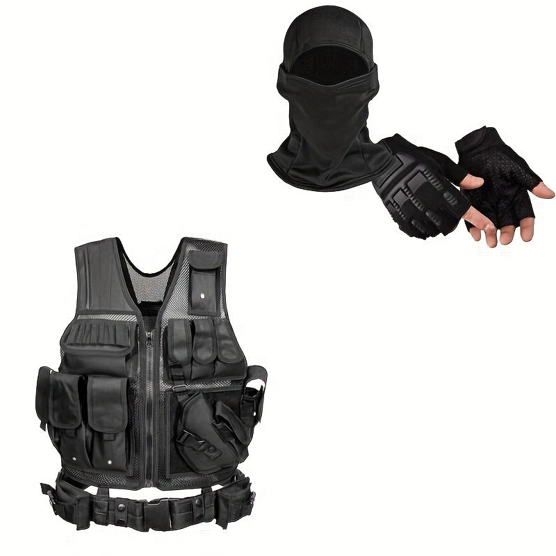 3pcs Outdoor Training Clothes Set with Vest, Gloves, and Hood