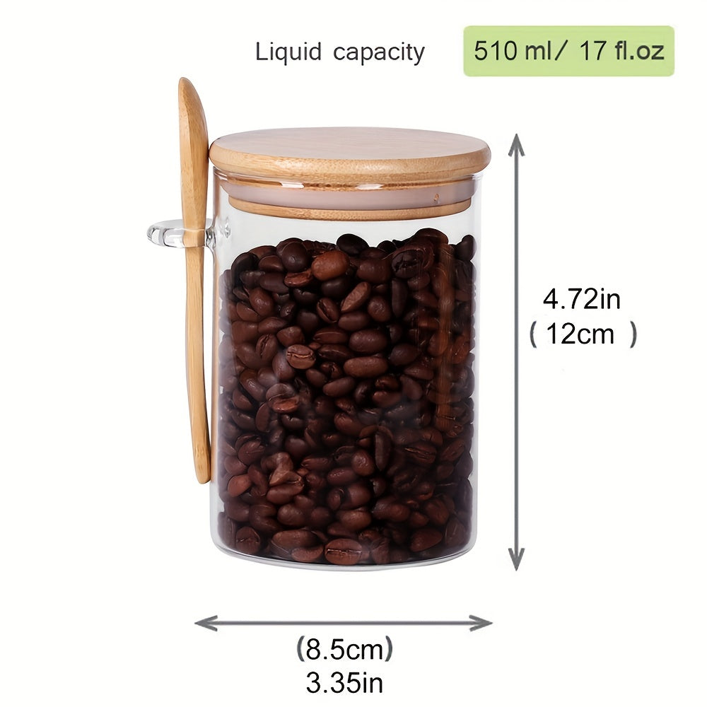 6pcs Glass Jars Bamboo Lids 17 OZ Small Container Spoon Coffee Tea Loose Tea Bar