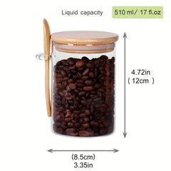 6pcs Glass Jars Bamboo Lids 17 OZ Small Container Spoon Coffee Tea Loose Tea Bar
