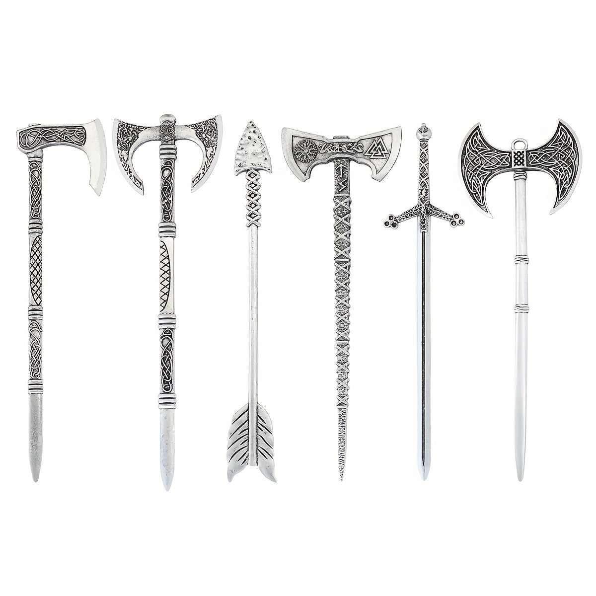 Viking Celtic Hair Clip Silvery Ax Hairpin Witch Sword Hair Stick Amulet