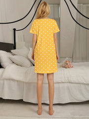 Polka Dot NightDress Short Sleeve Crew Neck Pajama Dress