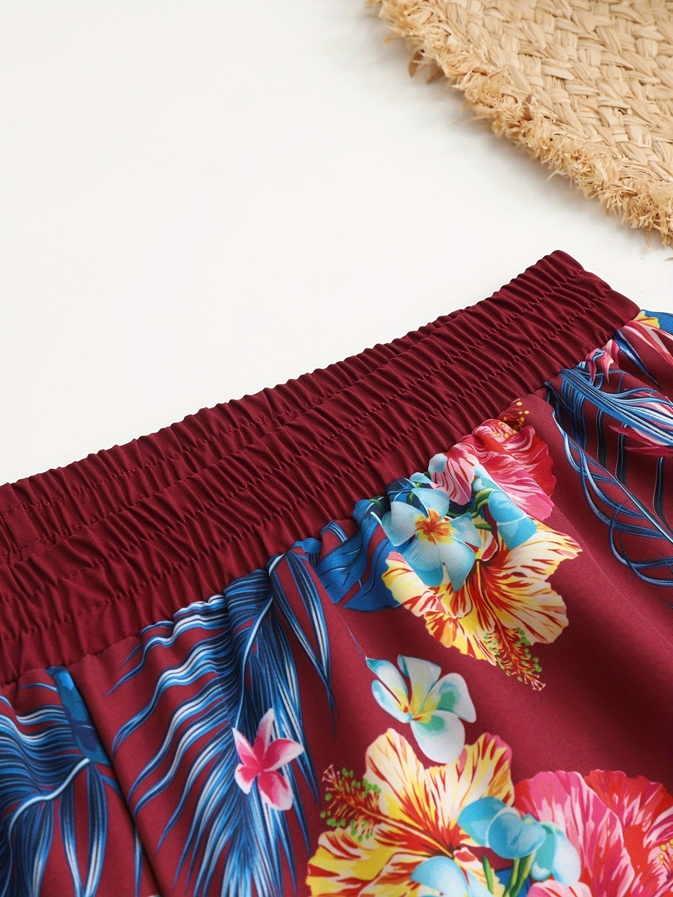  Boho Pajama Shorts Women's Plus Tropical Print Lace Trim Shorts