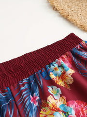  Boho Pajama Shorts Women's Plus Tropical Print Lace Trim Shorts