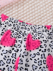 Girls Dancing Girl Graphic T Shirt & Heart Leopard Shorts Set