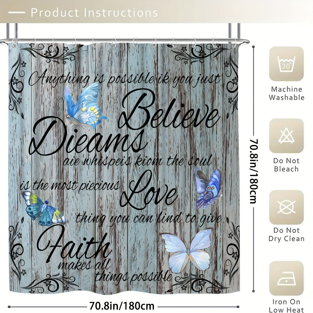 Wooden Door Butterfly Shower Curtain Set Bathroom Decor