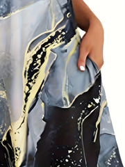  Casual Tank Dress Marble Print Round Neck Midi Dress