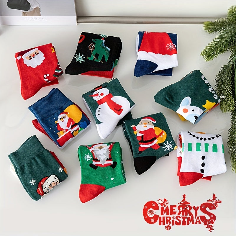 Cute Cartoon Print Socks & Christmas Mid Tube Socks Women's Stockings