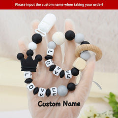 2pcs Personalized Baby Dummy Clip with Name Baby Rattle Teether Ring