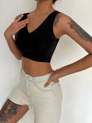 Women's Seamless V Neck Push Up Tank Bra High Stretch Comfort Bra