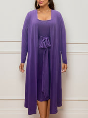  Solid Tank Dress & Long Sleeve Coat 2-Piece Set