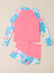 2pcs Girls Fish Scale Swimsuit Set Long Sleeve Top Shorts Summer Clothes