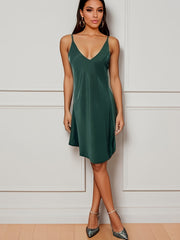 Satin Slip Nightdress V Neck Spaghetti Strap Sleep Dress Women's Sleepwear