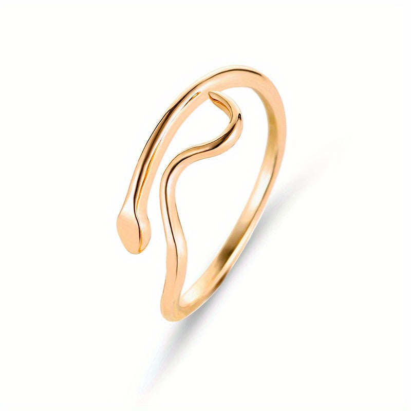 Heart Wave Cuff Ring with Rhinestone Inlay
