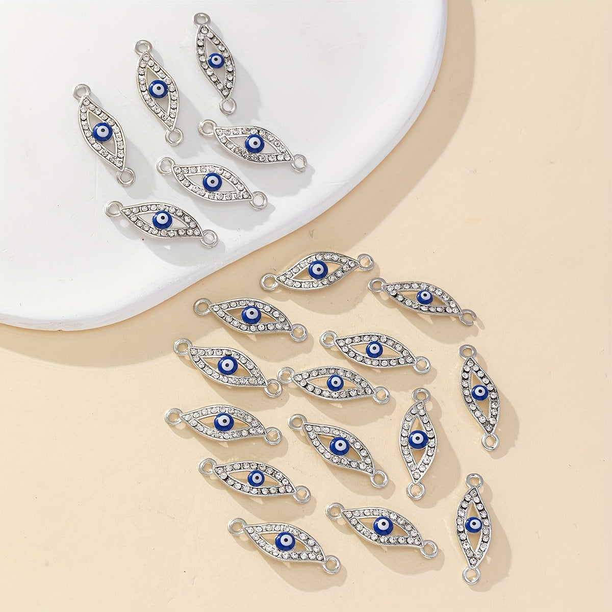 20pcs Evil Eye Double Hole Charms for DIY Jewelry, Silver Pendant