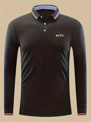 MAX Print Men's Casual Button Up Long Sleeve Lightweight Polo Shirt