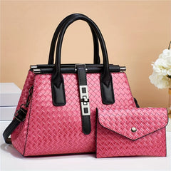 Metallic Woven Tote Bag Set with Clutch Purse for Women
