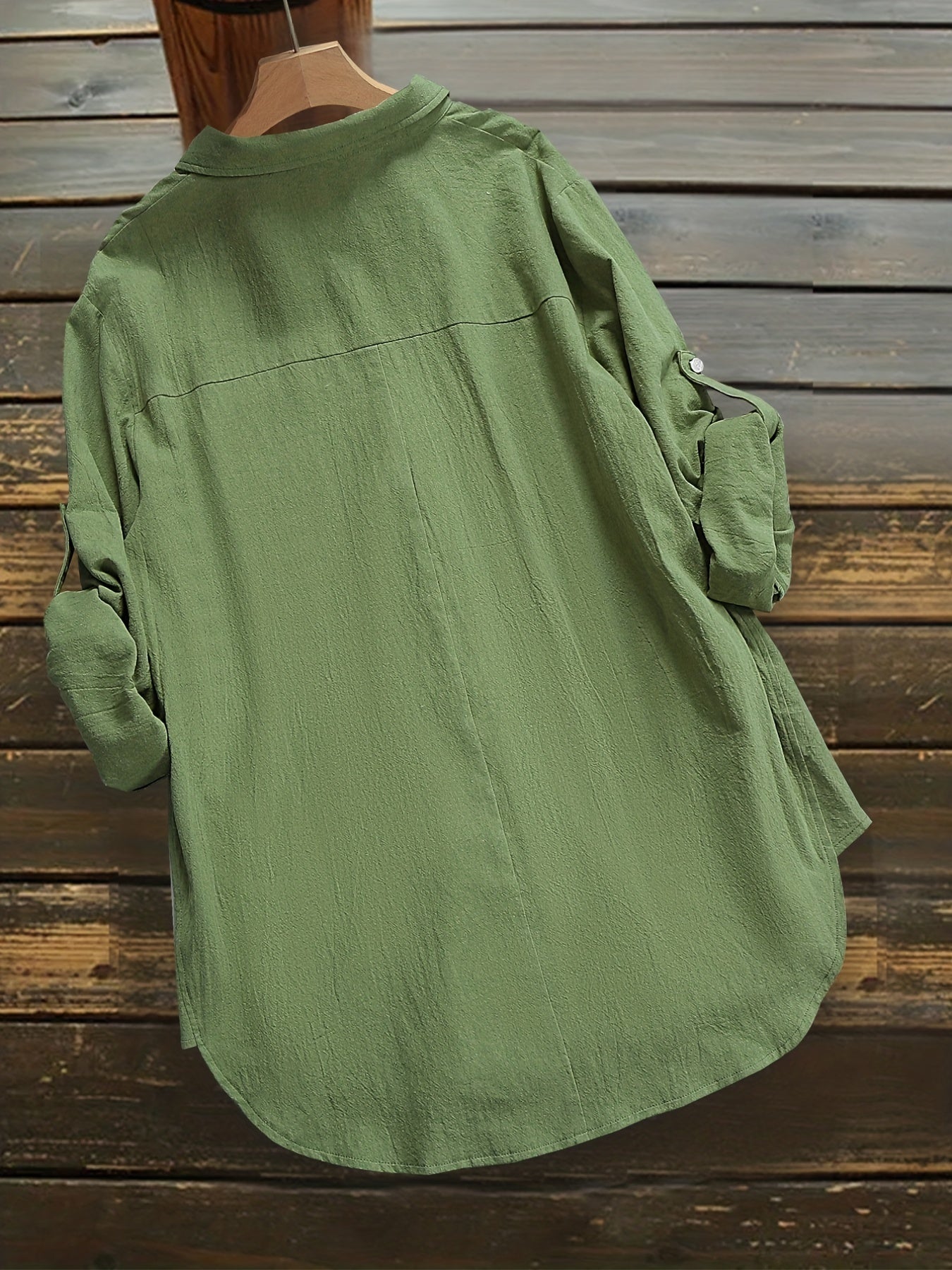  Casual Blouse Women's Plus Roll Up Sleeve Button Up Blouse