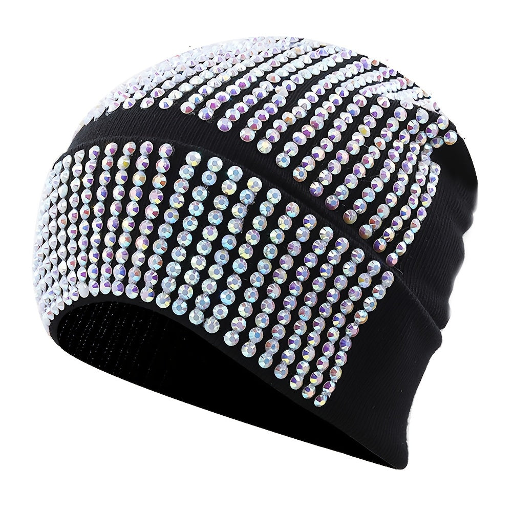 Rhinestone Knitted Hat Elastic Beanie Cap Women Hair Accessories