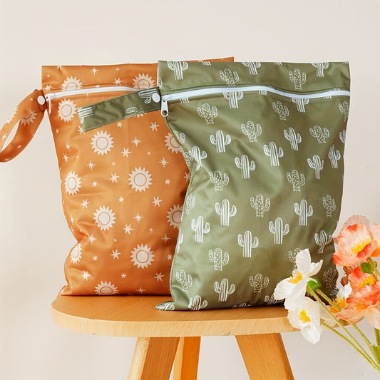 2pcs Reusable Diaper Bags Cactus & Sun Floral Designs Durable Polyester Pouches