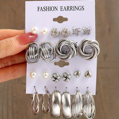 11 Pairs Golden Earrings Kit for Women & Girls - Zinc Alloy Ear Jewelry