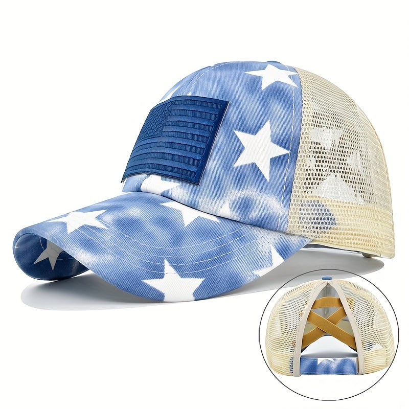 Pentagram Tie Dye Ponytail Baseball Cap Flag Embroidery Sports Hat