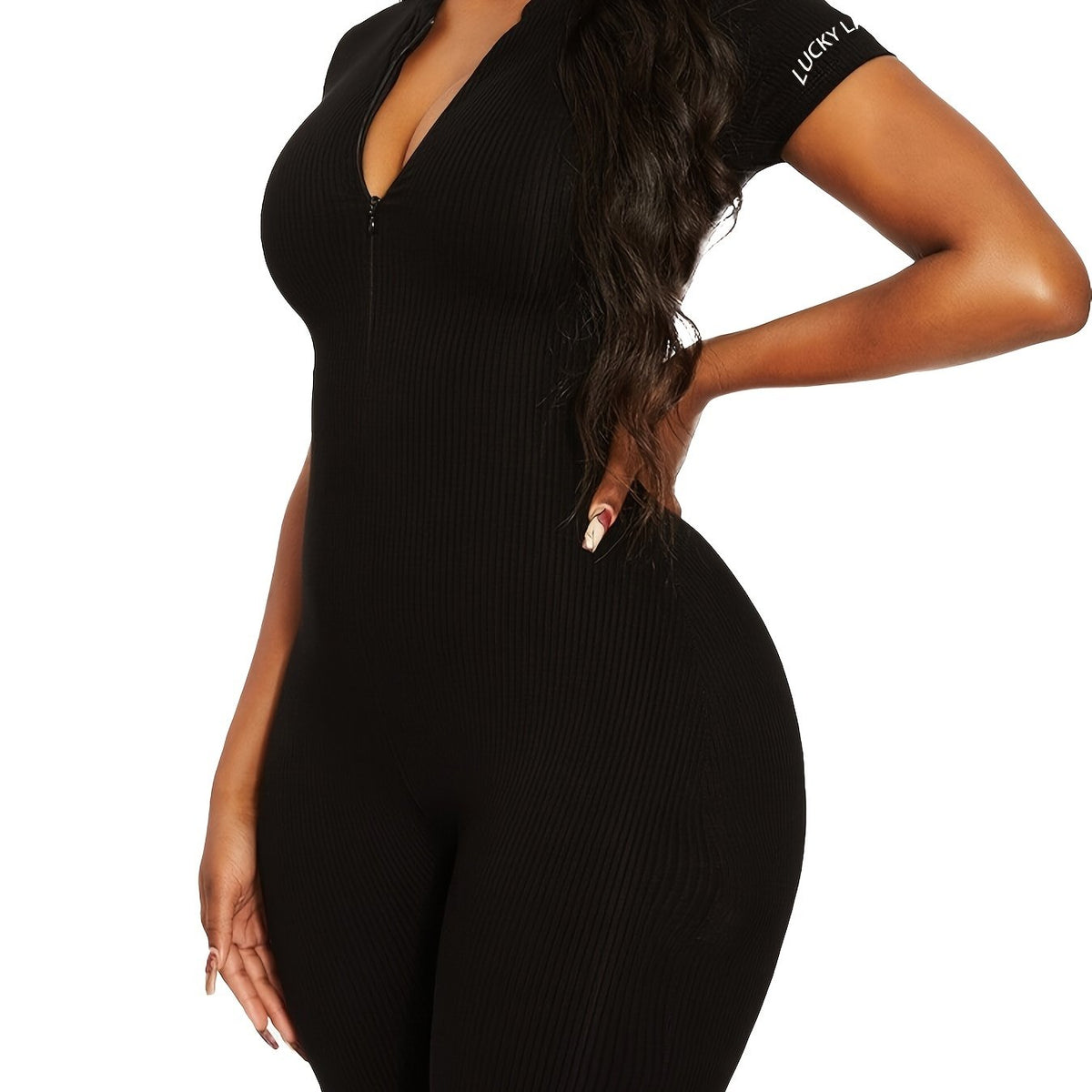 Half Zip Jumpsuit Short Sleeve Bodycon Women's Clothing