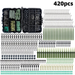 420 Piece Carp Fishing Kit Hooks Materials Portable Box Bass Silver Carp