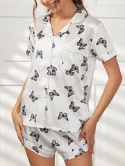 Butterfly Print Pajama Set Short Sleeve Top & Shorts Women's Sleepwear
