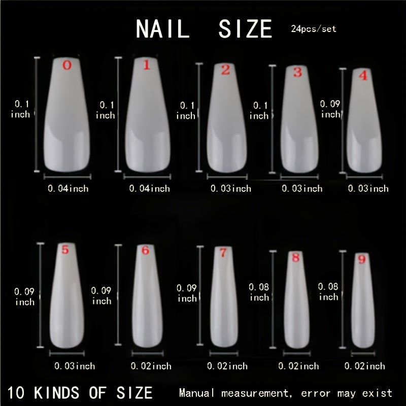 24 pcs Glossy Coffin Press On Nails Acrylic False Nails Long for Women and Girls