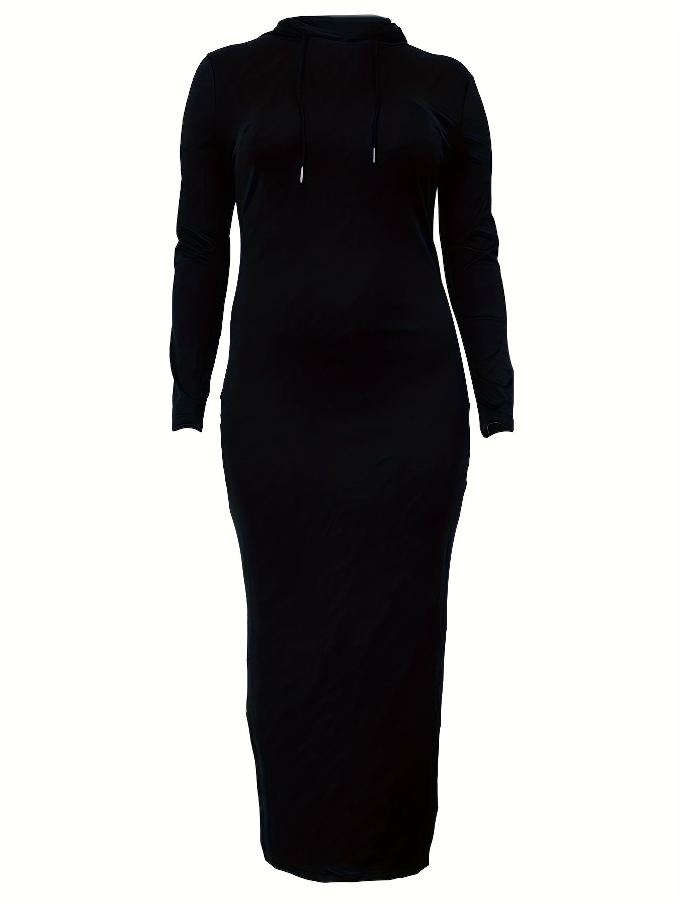  Solid Long Sleeve Sweatshirt Dress with Drawstring Split