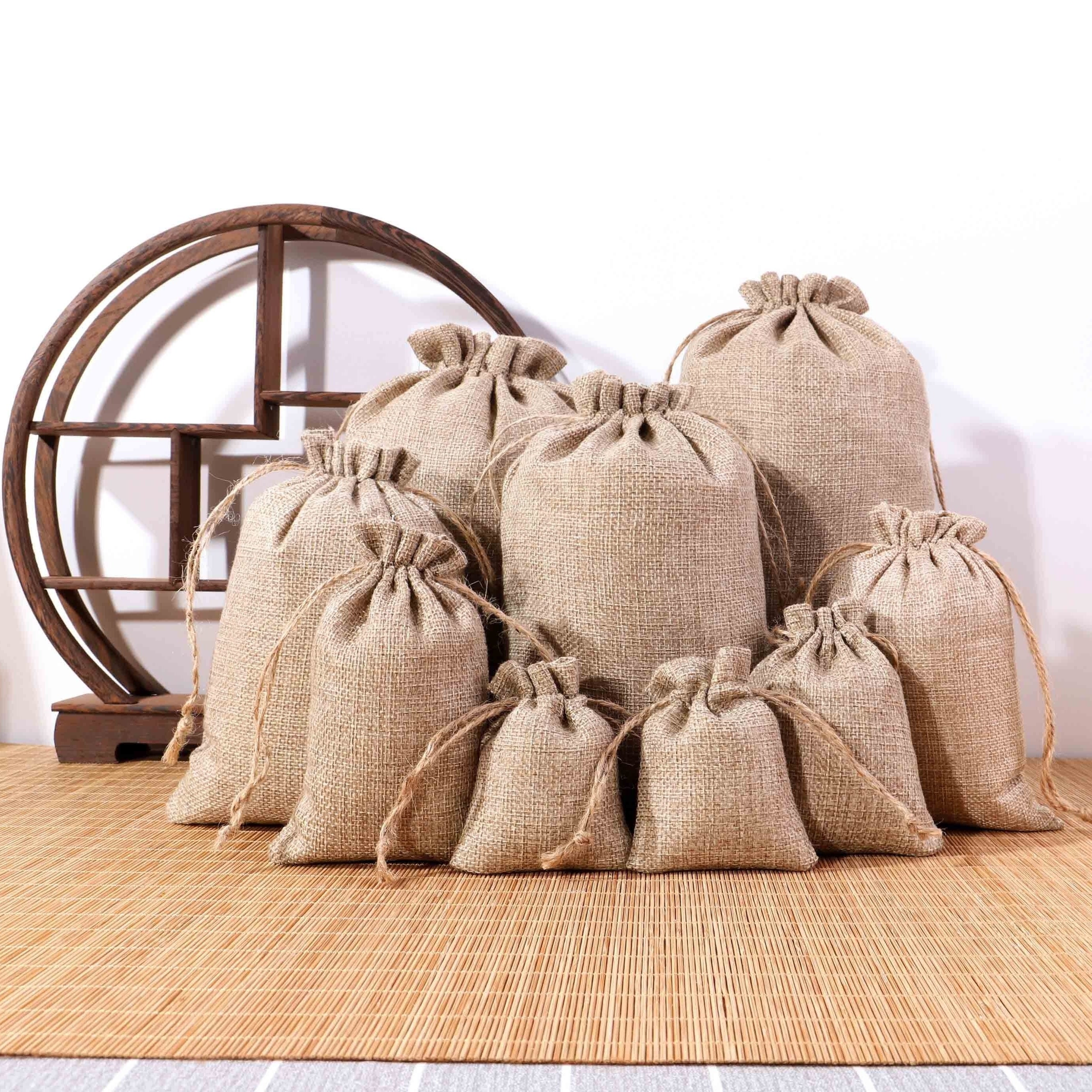 6pcs Burlap Vegetable Bags Drawstring Pouches