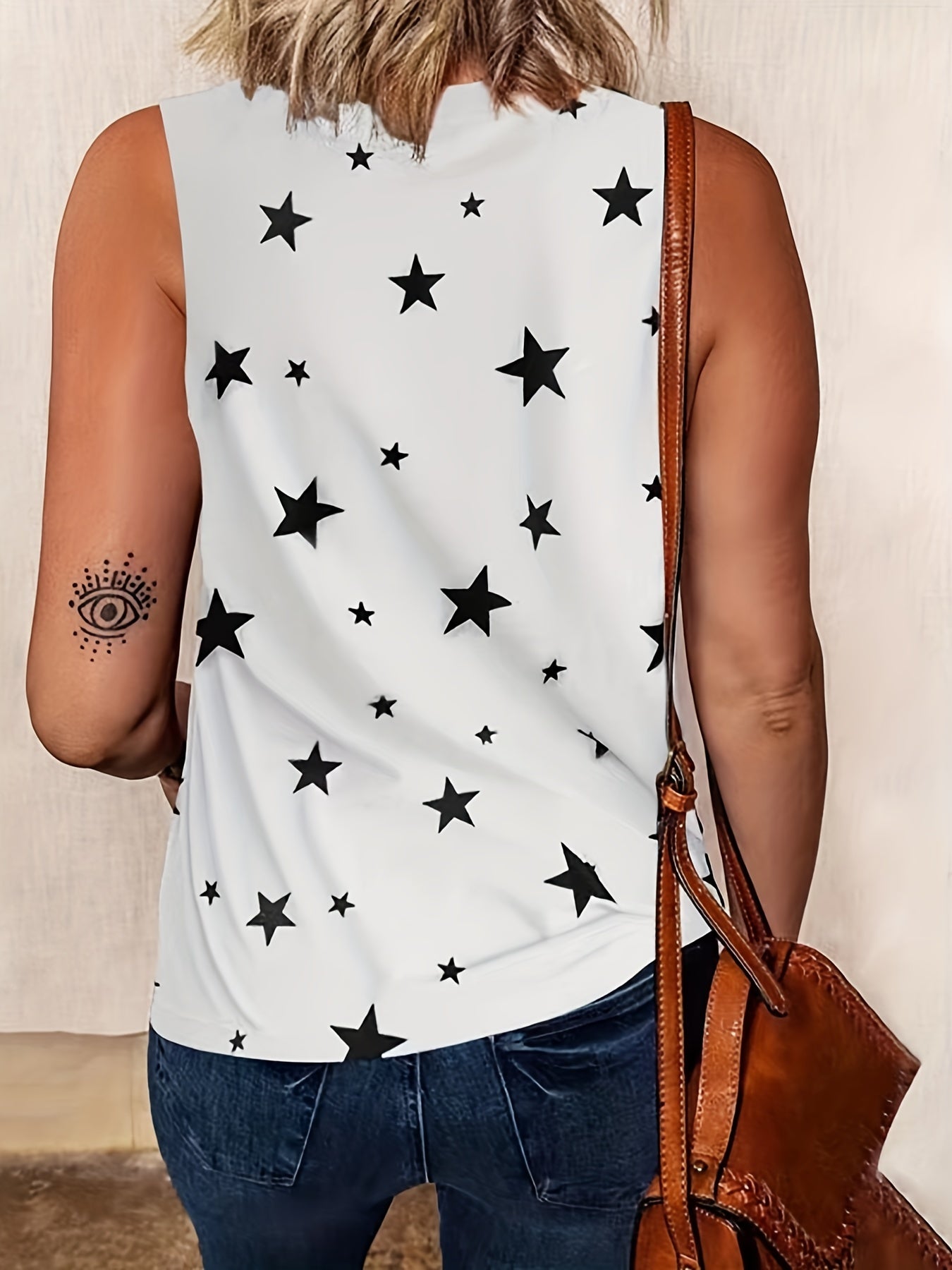  Star Print Round Neck Tank Top