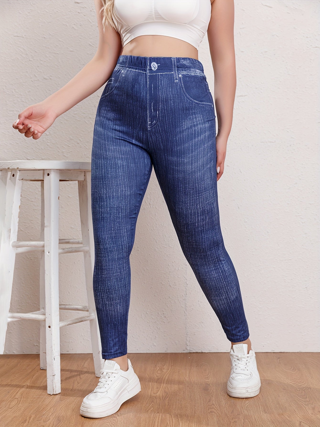  Denim Print High Rise Leggings