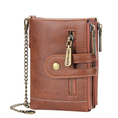Men's Leather Bifold Wallet RFID Blocking Zipper Coin Purse