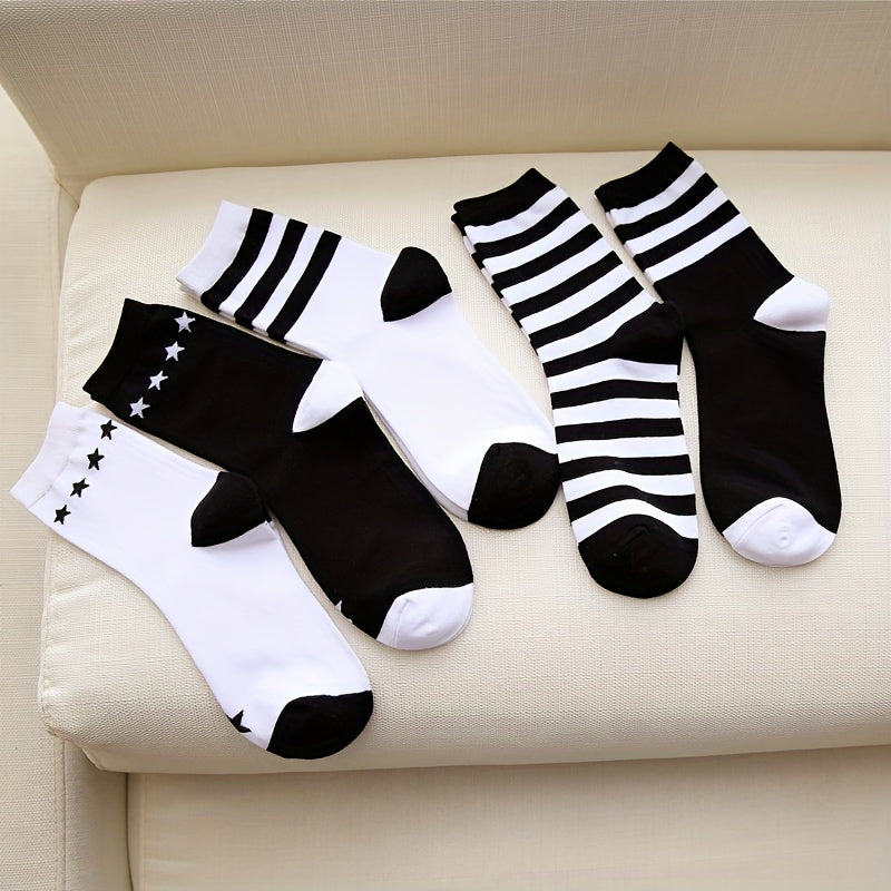 5 Pairs Striped Crew Socks Comfy & Breathable Women's Stockings & Hosiery