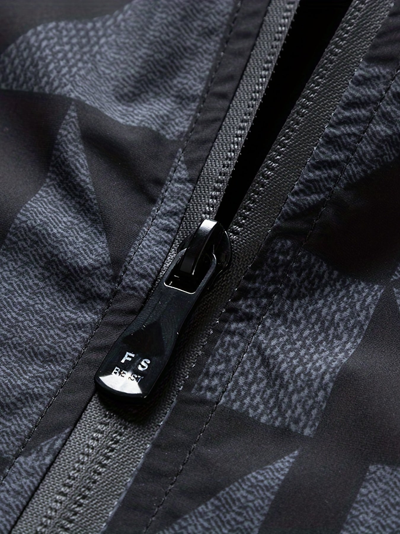 Geometric Print Men's Casual Zipper Pockets Jacket Coat