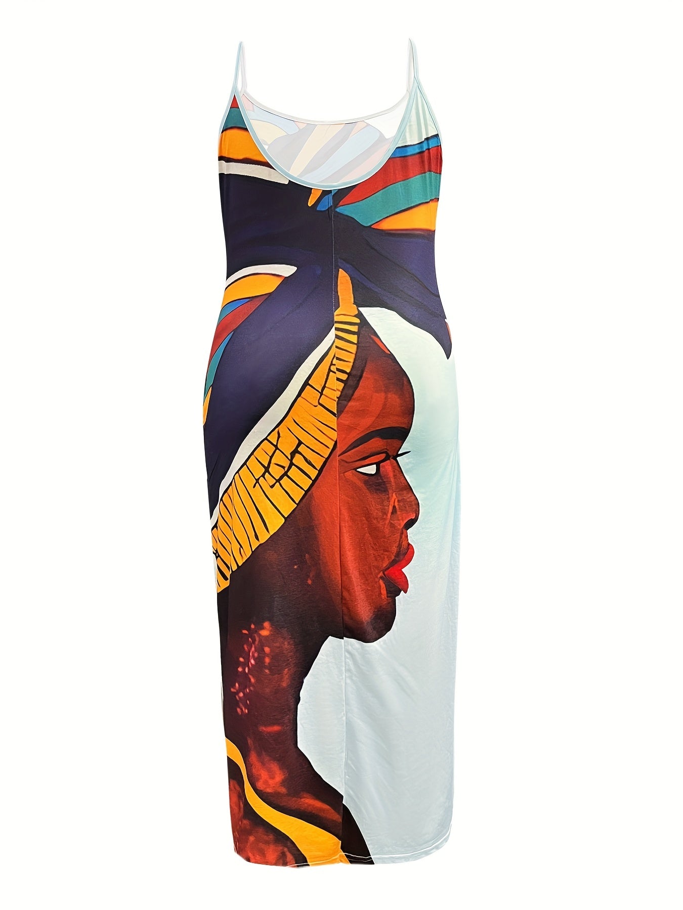  Colorblock Figure Print Maxi Cami Dress