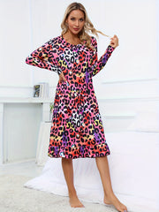 Leopard Lounge Dress Ruffle Home Dress Women's Loungewear