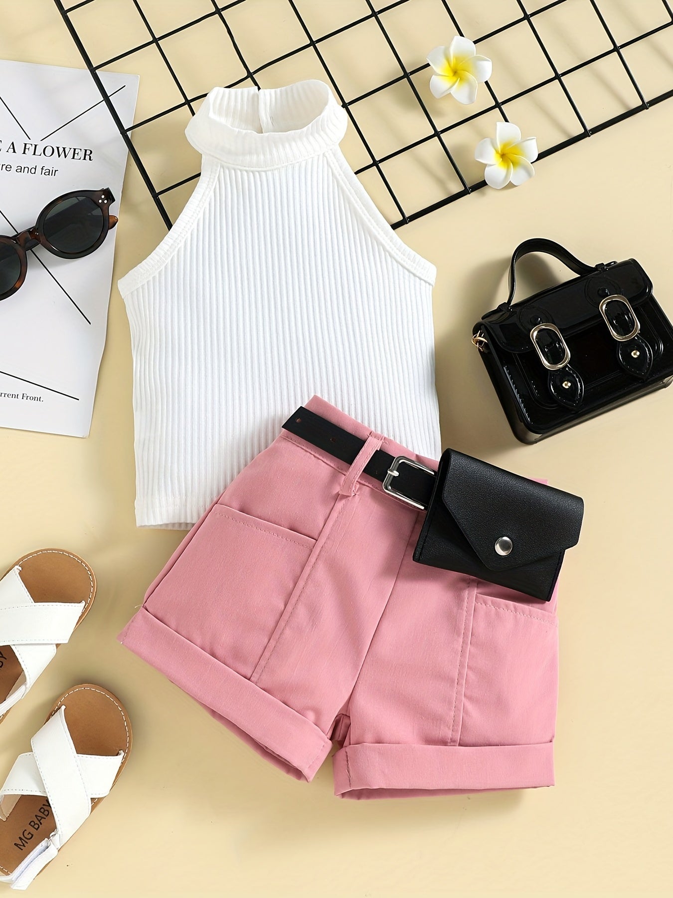 Girl's Ribbed Halter Top & Shorts Set for Summer