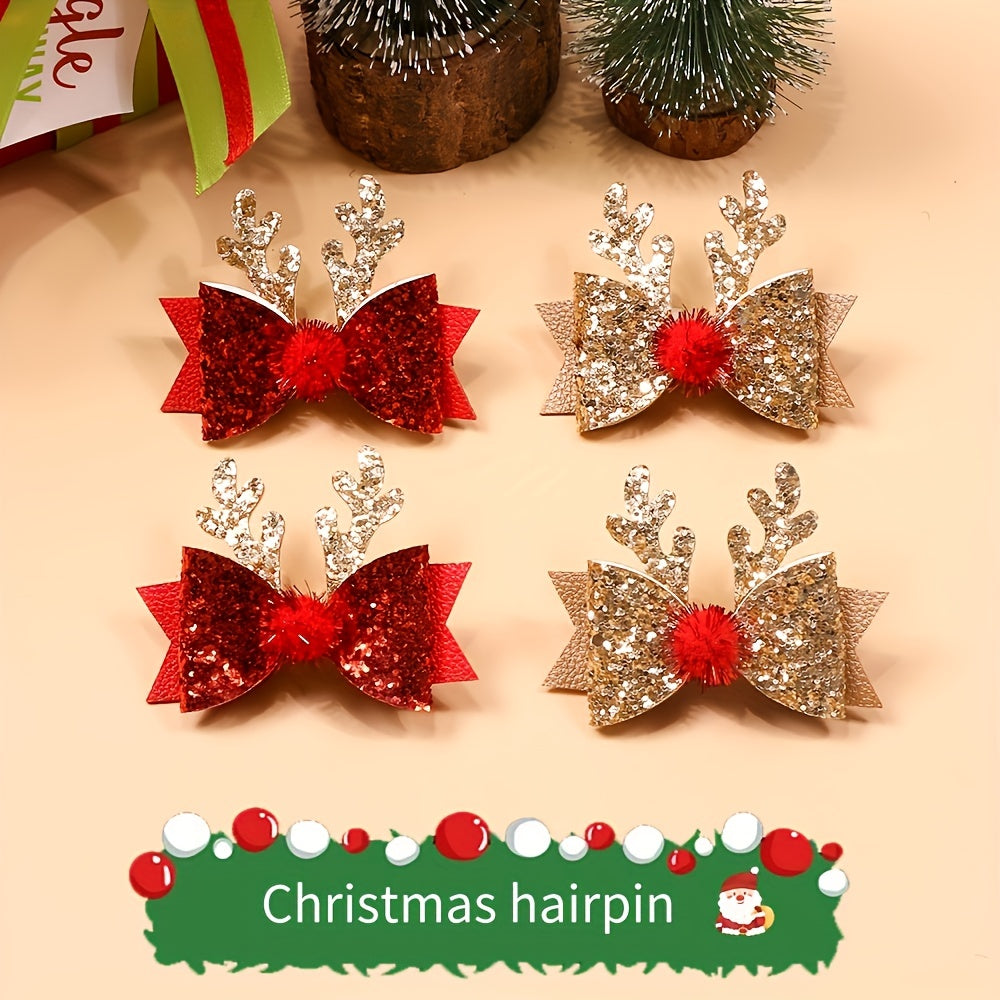 Christmas Hair Clip Sequined Bow Santa Claus Elk Hairpin Accessory
