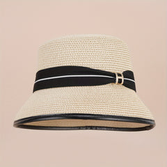 Straw Bucket Hat Strap Decor Classic Sunscreen Basin Hat Women