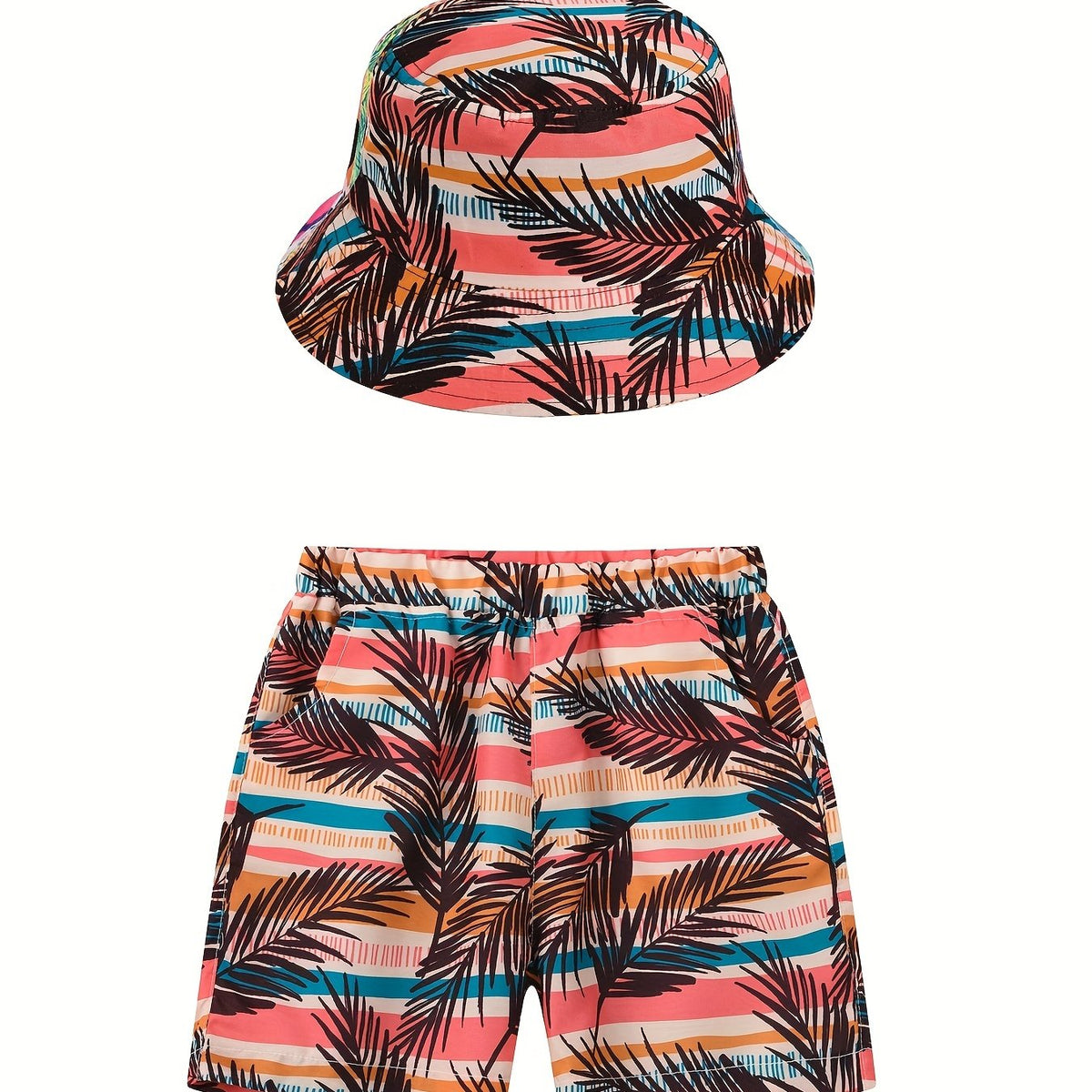 Boy's Coconut Tree Print Shorts & Sun Hat Set