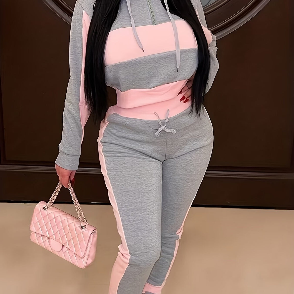 Hooded Sweatshirt & Jogger Pants Set, Casual Two-piece