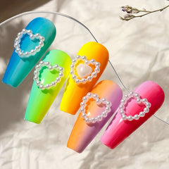 300Pcs Colorful Hollow Pearly Heart Pearl Nail Charm Acrylic Heart Decoration